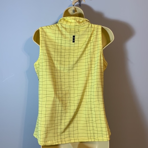 Jamie Sadock butter Yellow Blue grid pattern Sleeveless Top 1/4 zip medium - Picture 2 of 8